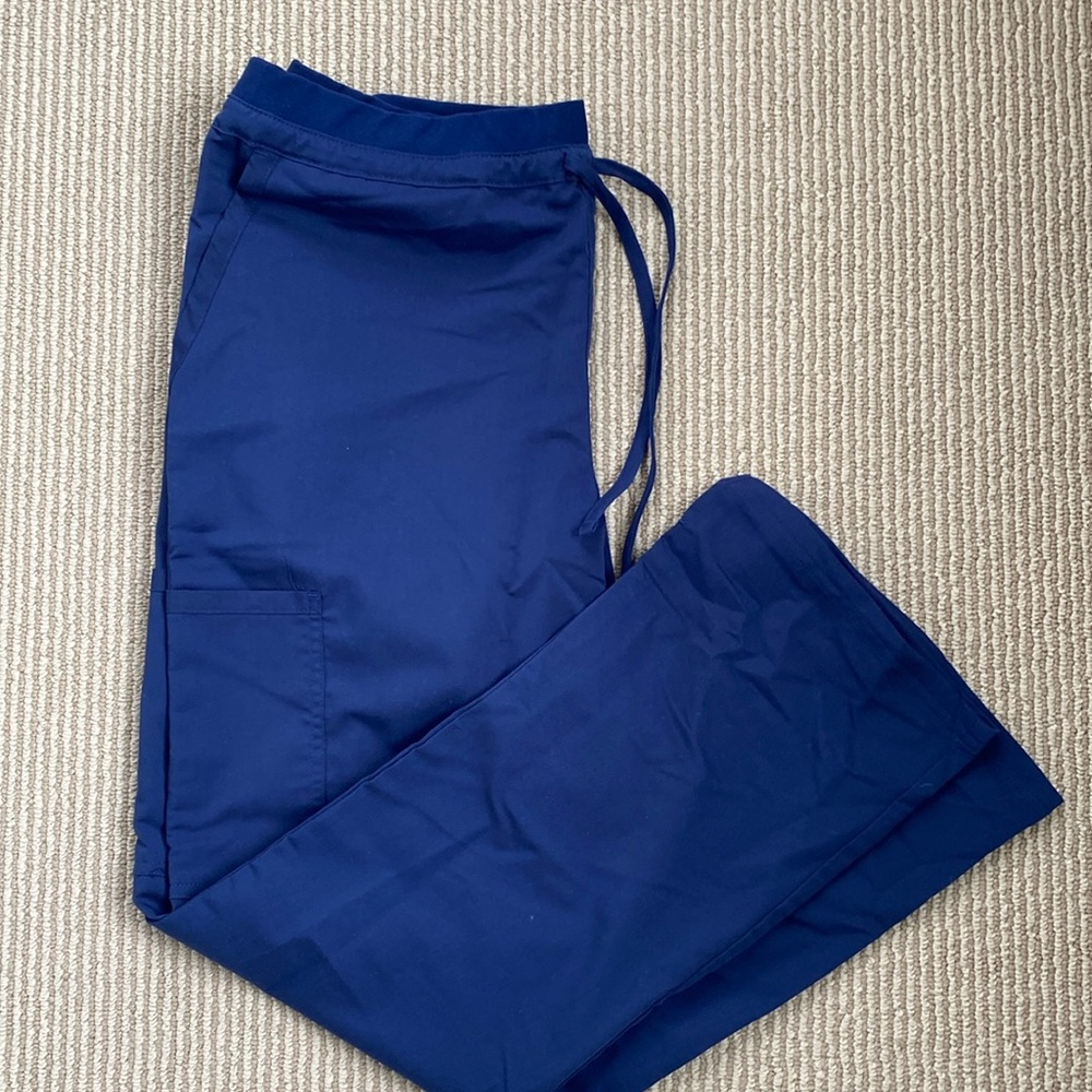 Scrubology navy blue cargo wide leg scrub pants